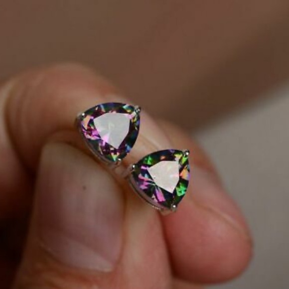 New Sterling silver stud rainbow stone earrings - Picture 2 of 5